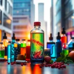 Exciting display of vape & e-liquids with vibrant flavors showcased artistically.