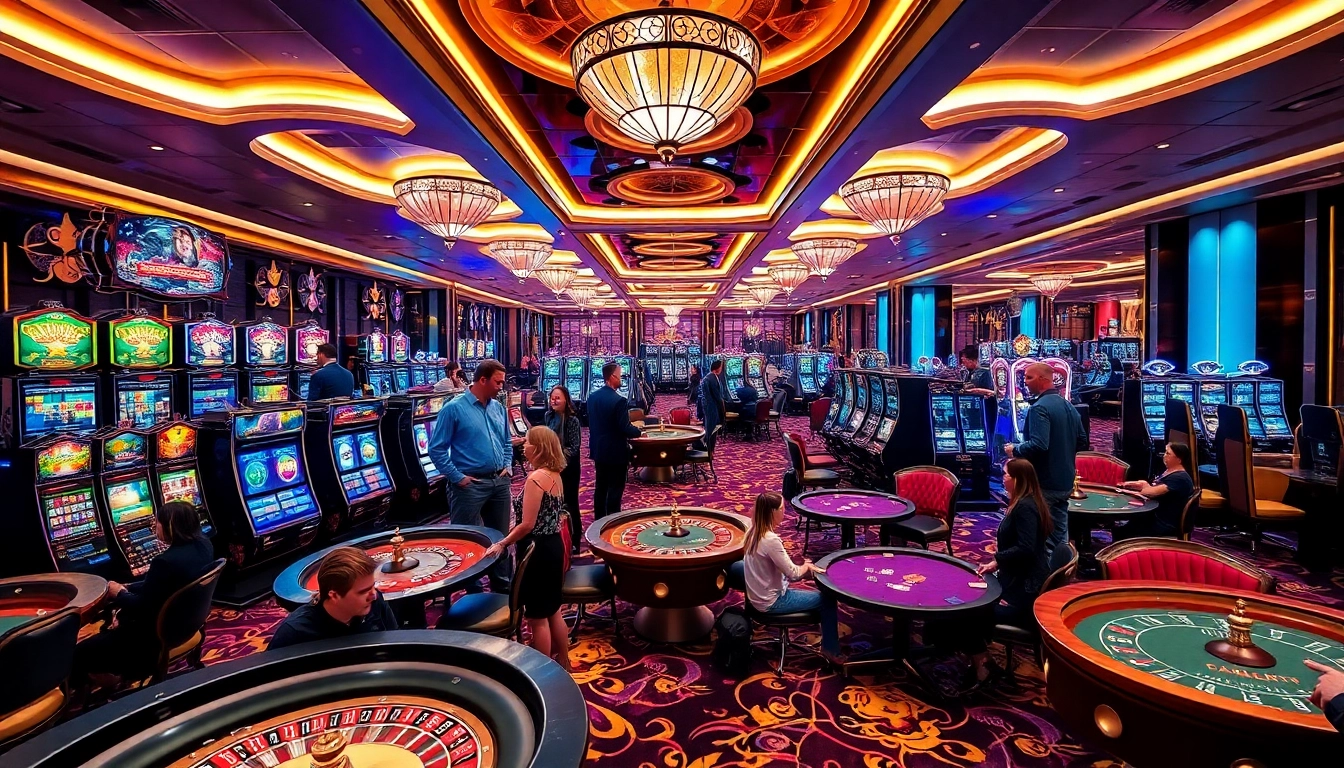 Exciting gaming scene showcasing the luxury of https://hay88.page/ with vibrant slot machines and poker tables.