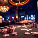 A high-stakes poker table in a luxury casino showcasing intense focus with a migration lawyer melbourne theme.