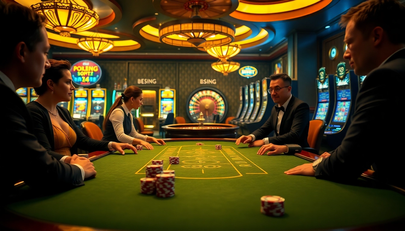 Players enjoying intense poker action at BL555 casino with luxury surroundings and vibrant atmosphere.