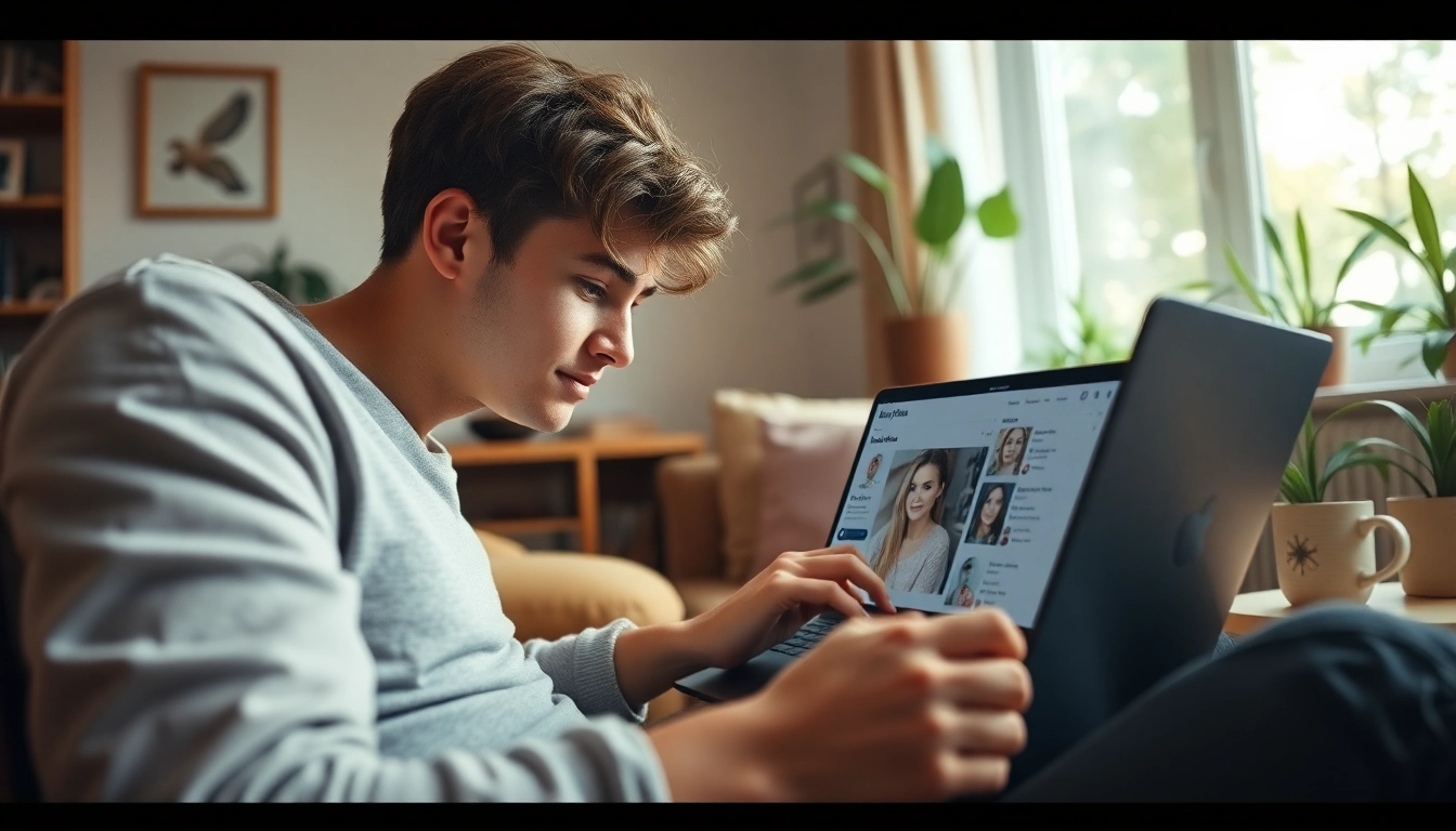 How to search OnlyFans tips showcased by a user exploring profiles on a laptop in a cozy setting.