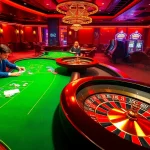 B52 Club showcases an exciting casino scene with poker tables, roulette wheels, and illuminating slot machines.