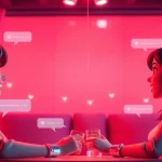 Dynamic interactive AI porn chat room with animated characters engaging in intimate conversation.