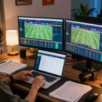 Enjoying strategic sports betting on keo nha cai with a modern online setup and multiple screens.