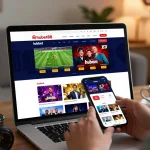 Engaging hubet88 online betting experience, user interacting with mobile interface in cozy home setting.