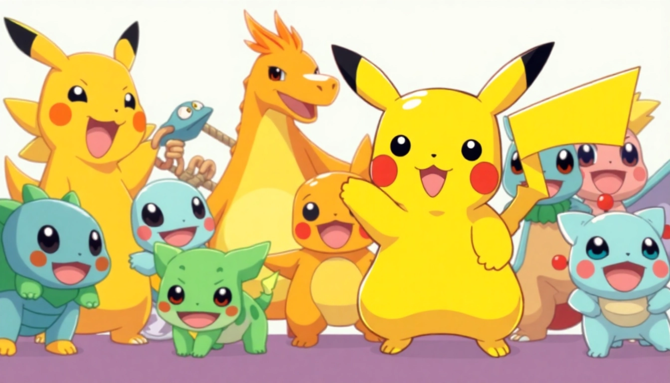 Colorful Pokémon SVG designs showcasing Pikachu and friends in a playful scene.