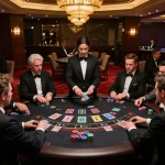 388bet players engaged in high-stakes blackjack action at a luxurious casino table.