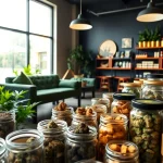 Can you buy weed online uk options displayed in a vibrant cannabis dispensary.