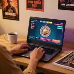 Engaged user playing roulette on fly88 online casino platform in cozy home setup.
