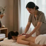 Swedish massage session showcasing relaxation and comfort with essential oils.