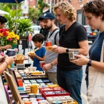 Vibrant urban shopping market scene highlighting local artisan products and community engagement at https://forumup.org/shop/search.php?ca_id=&addr1=&addr2=&addr3=&schKeyword=.