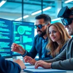 EORMC AI blockchain development team collaborating in a vibrant, technology-driven environment.