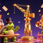 Situs slot pulsa vibrant casino scene with slot reels, jackpot counters, and dynamic characters.