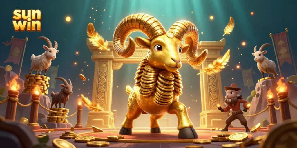 Experience thrilling gameplay with sun win in a vibrant 3D casino scene featuring a golden ram and dynamic elements.