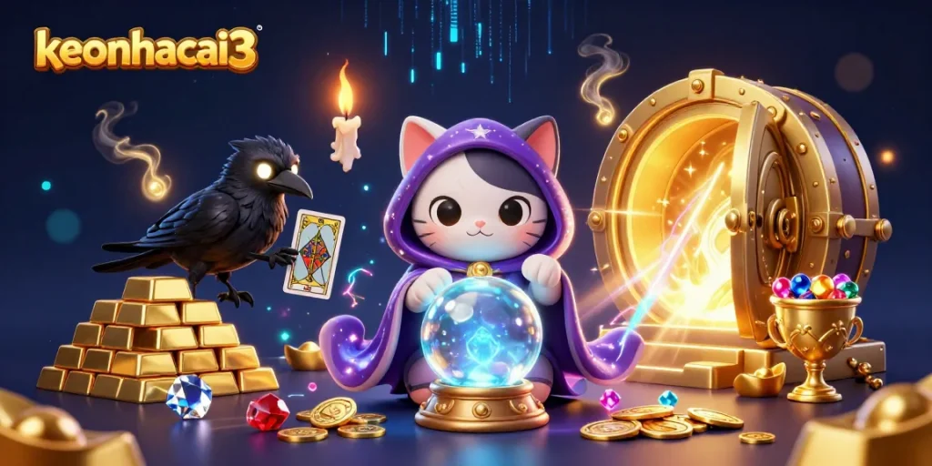 Engage with keonhacai3's fortune-telling cat and raven while discovering glorious gaming treasures.