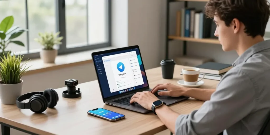 Seamless integration of telegram中文版下载 on a modern tech workspace setup, showcasing productivity and innovation.