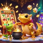 Spin on a vibrant slot machine with gold coins flying in a magical casino scene.