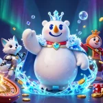 Experience the excitement of Cổng game bài đổi thưởng Sunwin with dynamic 3D illustration featuring a polar bear and a snow fox in a casino setting.