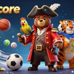 Exciting Livescore sports scene featuring a captain bear and tiger amid dynamic betting elements, ideal for gamblers.