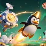 Engage with the thrilling hệ thống GMNC featuring a golden penguin racing through a vibrant casino cosmos.
