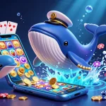 Play games and win with Raja game login, featuring a cartoon whale and playful dolphins in a vibrant gaming scene.
