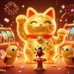 Embrace the excitement of online gaming with 7MCN's lucky cat illustration, symbolizing winning potential.