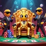 Engage with the janjislot link in an exciting casino scene featuring a cartoon bumblebee mob boss.