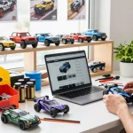 Explore the vibrant workspace of an RC enthusiast, featuring diverse remote control vehicles while using the rokok88 login to discover the latest models.
