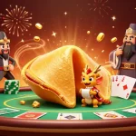 Engage with exciting gaming elements at nhacaiuytin88, featuring a vibrant casino scene with fortune cookie characters.